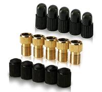5 Pezzi (+ 10 Tappi) Adattatore Valvola Presta in Ottone - Converte Presta in Schrader/Auto per Tutti i Tipi di Biciclette, E-Bikes e E-Scooter - di Mobi Lock