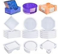 5 pezzi/15 pezzi Stampi in resina e silicone, Stampi rotondi, quadrati e ottagonali, Stampi per sottobicchieri fai-da-te per l'artigianato artistico girare,Ottagono,quadrilatero,Set da 3 pezziSilicone