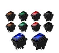 5 pezzi 4 pin 6 pin 16 A 250 V CA 30 x 22 mm interruttore a bilanciere impermeabile 12 V LED rosso 220 V interruttore DPST illuminato KCD4-201(6PIN LED Green 12V)
