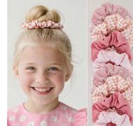 5 pezzi Accessori per capelli da bambina, fascia per capelli con stampa floreale rosa, a quadri e tinta unita, morbida e non dannosa per i capelli, scrunchie di grandi dimensioni, colore casuale, per