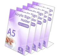 5 Pezzi Acrilico Espositore A5, Espositore in A5 Espositore da Tavolo Inclinato a Forma di L in Acrilico, Porta Menu in Acrilico Trasparente, per Ristoranti Banco da Tavolo Ufficio Negozio