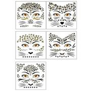 5 Pezzi Adesivi Viso Leopardo - Tatuaggi per il Viso Rimovibili, Face Art Sticker Animals con Glitter per Bambini & Adulti, Carnevale e Halloween Cosplay, Festa di Compleanno