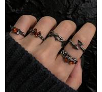 5 pezzi Anelli a forma di cuore con ali di farfalla in cristallo rosso scuro, set di anelli stile punk fashion a forma di serpente per donne Tagli UnicaLega di zinco
