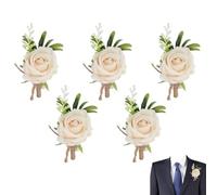 5 Pezzi Artificiale Bouquet Fiori Spilla Decorazione, boutonniere per sposa damigella d'onore ospiti uomo donna, per la cerimonia di nozze anniversario ballo di fine anno(Champagne)