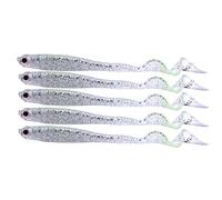 5 pezzi artificiali morbidi esche da pesca dai colori vivaci esche da pesca con coda a paletta kit di attrezzatura da pesca in pvc per acqua dolce e salata accessori per la pesca alla(D'argento)