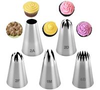 5 Pezzi Beccucci Sac a Poche, Bocchette Decorazione Torte Ugelli Professionali Acciaio Inossidabile 1M 2A 2D 2F 6B per Decorare Torte Cupcakes Pasta di Zucchero Muffin Dolci Biscotti Pasticceria