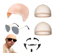 5 Pezzi Berretto calvo in lattice, Cappello Calvo, Occhiali da Sole Baffi, Berretto per Parrucca a Testa Calva, Calotta Parrucca Bald cap per Adulti, costumi di Carnevale, Halloween, Carne, Cosplay