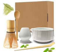 5 pezzi Bianco Matcha Kit Matcha Whisk Set Frusta al Matcha per la Preparazione del tè matcha, Ottimo per la Casa, l'ufficio e la Sala da Tè