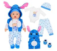 5 pezzi blu vestiti per bambole da 14 a 17 pollici, blu alieno, vestito con giacca per cani, top, pantaloni, berretto e calze, vestiti per bambole blu 35 40 43 cm, regalo per bambini