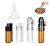 5 Pezzi Bottiglia Spezie in Polvere, Dosatore Tabacco da Fiuto Mini Bottiglie Con Cucchiaio in Vetro per Spezie Viaggio (2 Bianche + 2 Marroni + Imbutto), Sigillata a Prova Perdite Multiuso per Olio