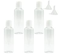 5 Pezzi Bottiglie di Viaggio Plastica 100 ML Bottiglie di Plastica Vuote Bottigliette da Viaggio Aereo con 2 Imbuti Contenitori Trasparenti da Viaggio Vuoti per Shampoo Lozioni Liquide Creme
