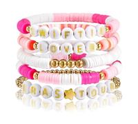 5 Pezzi Braccialetti Dell'amicizia di Perle Impilate Braccialetti dell'Amicizia Regali per Ragazze, Ragazze Adolescenti e Donne (Rosa)
