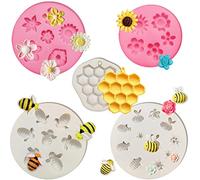5 pezzi Calabrone e Fiore Stampi per Caramelle Fondente, Silicone Nido d'ape Stampi per Cioccolato per Decorazione per Feste di Compleanno Topper per Torta Argilla Polimerica Progetto di Artigianato