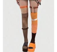 5 pezzi calzini neri Y2K con croce, stile Millennium Spice Girls, con inserti in pizzo, calzini al polpaccio, combinazione, adatti per università, shopping, festival musicali Tagli UnicaPoliestere