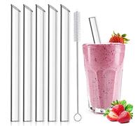 5 Pezzi Cannucce Bubble Tea, 14mm Cannucce Vetro, Cannucce Riutilizzabili con Spazzole, Design a Punta, Cannuccia Vetro Bubble Tea a bocca larga per Frullato, Bubble Tea, Bevande