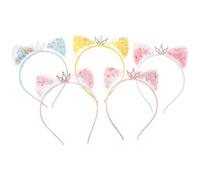 5 Pezzi Cerchietto Orecchie da Gatto per Ragazzo Ragazza | PP, Design Paillettes e Sabbia Mobile, per Scuola, Feste di Natale e Halloween, Look Brillante Colore Casuale
