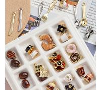 5 pezzi Ciondoli in lega della serie Colazione a Parigi, chicco di caffè, cornetto, barretta di cioccolato, budino, ciambella, teiera, tazza e ciondoli di posate, adatti per realizzare collane, bracci