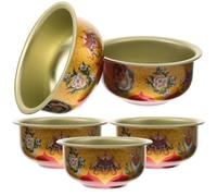 5 Pezzi Ciotola Rituale per Offerte, Lampada D’olio Buddhista | Finitura Oro, Ferro e Metallo Interno Liscio, Stile Rétro Elegante per Preghiera e Decorazione