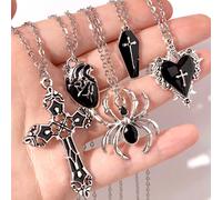 5 pezzi Collana Y2K Vintage Stile Gotico Punk Rock Cuore Rosa Croce Bara Gemma Ragno Collana in Acciaio Inossidabile Collana Personalizzata Hip Hop Set di Collane, Gioielli Collana Ognissanti Unisex T