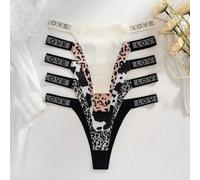 5 pezzi/confezione Perizoma senza cuciture comodo e delicato sulla pelle, con decorazione a diamante LOVE e stampa leopardata sexy, per donne L,M,S,XL,XSTessuto in maglia