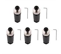 5 pezzi connettori M8 a 4 poli, connettore a sensore da 8 mm, spina a codice A, fusibile per filettatura M8, 4 pin, spina circolare, IP67, impermeabile, spina circolare industriale(maschio)