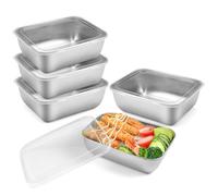 5 Pezzi Contenitori Salvafreschezza in Acciaio Inox, 18x13x5cm Riutilizzabili Contenitori per Alimenti, Impilabili Contenitori Acciaio con Coperchio, Contenitore per Carne, Verdura, Frutta, 1100ML