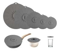 5 Pezzi Coperchi in Silicone, Coperchi Universali in Silicone, Coperchi A Ventosa, Per Ciotole, Tazze, Padelle e Forni a Microonde (Grigio)