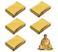 5 Pezzi Coperta Termica di Emergenza 210x160 cm - Telo Isotermico Oro/Argento, Impermeabile e Riutilizzabile per Sopravvivenza, Outdoor, Escursioni e Protezione dal Freddo e dalla Pioggia