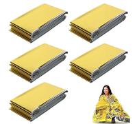 5 Pezzi Coperta Termica di Emergenza 210x160cm - Telo Isotermico Oro/Argento, Impermeabile e Riutilizzabile per Sopravvivenza, Outdoor, Escursioni, Isolamento, Protezione dal Freddo, Calore e Pioggia