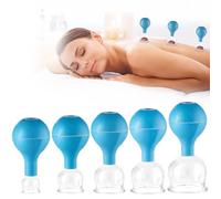 5 Pezzi Coppette in Vetro per Massaggio, Coppettazione in Vetro, Set Terapia per Cupping Therapy Massaggio Viso, Potente Potenza di Aspirazione, con Sfera di Aspirazione per Viso e Corpo