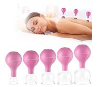 5 Pezzi Coppette in Vetro per Massaggio, Coppettazione in Vetro, Set Terapia per Cupping Therapy Massaggio Viso, Potente Potenza di Aspirazione, con Sfera di Aspirazione per Viso e Corpo (Rosa)