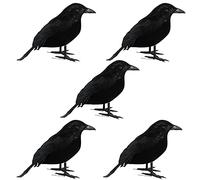 5 Pezzi Corvo Nero Finto, Uccelli di Halloween, Corvo Fatto a Mano Corvi con Piume Nere, Corvi Artificiali Decorazioni di Halloween, Ornamento di Esche di Corvo Piumato per Festa in Giardino(#2)
