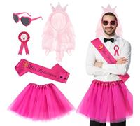 5 pezzi costume da uomo per adulti, costume da uomo con tutù da uomo Miss Groom Sash Badge Veil Crown Headband Glasses, Funny Fancy Dress for Bachelor, Wedding Spoof