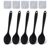 5 pezzi cucchiai antiaderente con manico lungo, mestoli cucina silicone neri, nero cucchiaio antiaderente, con 5 piccolo gancio, per cucinare, mescolare, mescolare, cuocere al forno