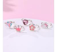 5 pezzi Da Ragazze regolabile Set di anelli in lega di zinco materiale con fiore , corona , nube , stella , e sfumato Olio gocciolare design in colorato sfumature , imballato in plastico Scatola , ada