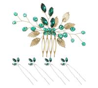 5 Pezzi Di Accessori Per Capelli Da Sposa, Pettine In Cristallo Con Lama Dorata, Design A Pettine Laterale Tempestato Di Diamanti, Damigella D'Onore E Accessori Per Ragazze (Modello Verde).