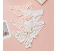 5 pezzi di biancheria intima da donna in cotone a vita media, di colore puro e carino, pura, dolce, alla moda, semplice, morbida, confortevole, con stampe e in tinta unita, adatta per la casa e all'ap