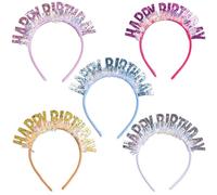 5 pezzi di cerchietti per ragazze di buon compleanno, cerchietti glitterati, copricapi scintillanti, set di corone di compleanno glitterate, cerchietti di compleanno, accessori per capelli per ragazze