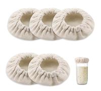 5 Pezzi di Coperchi in Tessuto per Barattoli di Pasta Madre, Coperchi in Tessuto di Cotone Coperchio per la Fermentazione del Pane Non Sbiancato, per Bocca di Barattolo da 8-10cm