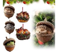 5 Pezzi Di Decorazioni Natalizie Con Ghiande E Animali Della Foresta, Decorazioni Natalizie Con Boschi E Foreste Per L'albero Di Natale, D-ecorazioni Festive Piatte In Acrilico 2D Con Animali