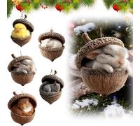 5 Pezzi Di Decorazioni Natalizie Con Ghiande E Animali Della Foresta, Decorazioni Natalizie Con Boschi E Foreste Per L'albero Di Natale, D-ecorazioni Festive Piatte In Acrilico 2D Con Animali