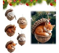 5 Pezzi Di Decorazioni Natalizie Con Ghiande E Animali Della Foresta, Decorazioni Natalizie Con Boschi E Foreste Per L'albero Di Natale, D-ecorazioni Festive Piatte In Acrilico 2D Con Animali