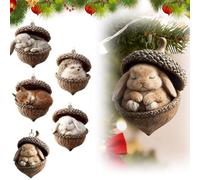 5 Pezzi Di Decorazioni Natalizie Con Ghiande E Animali Della Foresta, Decorazioni Natalizie Con Boschi E Foreste Per L'albero Di Natale, D-ecorazioni Festive Piatte In Acrilico 2D Con Animali