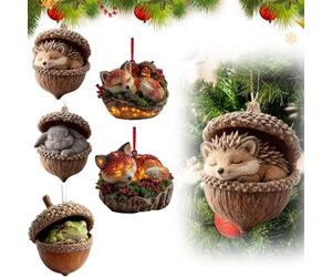 5 Pezzi Di Decorazioni Natalizie Con Ghiande E Animali Della Foresta, Decorazioni Natalizie Con Boschi E Foreste Per L'albero Di Natale, D-ecorazioni Festive Piatte In Acrilico 2D Con Animali
