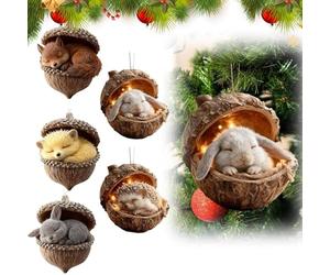 5 Pezzi Di Decorazioni Natalizie Con Ghiande E Animali Della Foresta, Decorazioni Natalizie Con Boschi E Foreste Per L'albero Di Natale, D-ecorazioni Festive Piatte In Acrilico 2D Con Animali