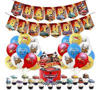 5 pezzi di decorazioni per feste di compleanno a tema “New Cars” per bambini, feste per ragazzi, comprensive di striscioni di compleanno, palloncini, decorazioni piccole