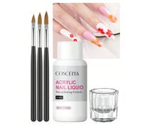 5 pezzi di liquido monomero acrilico EMA e 3 pezzi di pennelli acrilici, bicchiere di vetro, liquido acrilico anti-ingiallimento per donne, set regalo per nail art acrilica fai-da-te e saloni PMMA
