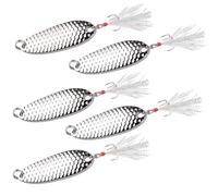 5 pezzi di metallo 15 g esca da pesca colorata Wobbler Spinnerbait Spoon artificiale Bass Hard Sequin Paillette metallo acciaio amo esca Esca da pesca(Silver)