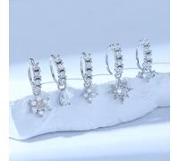 5 pezzi di orecchini per il naso in rame di lusso a forma di fiore e cuore con pietre di zirconia, adatti come regalo per le donne per San Valentino, Natale, Ognissanti, compleanni, per uso quotidiano