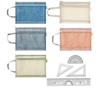 5 Pezzi Di Sacchetto Del Documento Della Maglia E 1 Set Di Righello, Sacchetto Di Immagazzinaggio Del Documento Portatile, Carta Di Prova Sacchetto Di Smistamento, Materiale Scolastico.